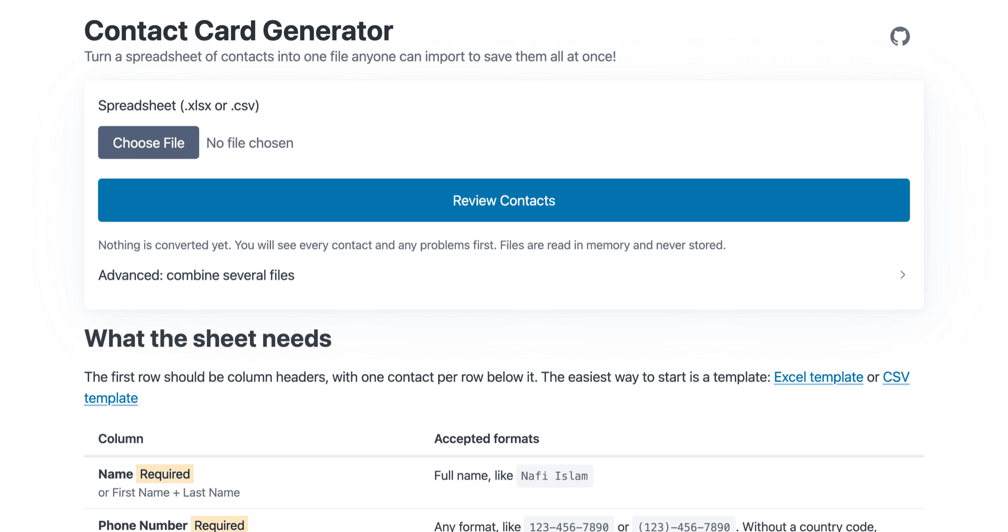 Contact Card Generator